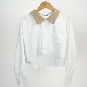 Eightiin Milly Contrast Collar Shirt | White Button Down Top | NWT | Size Small